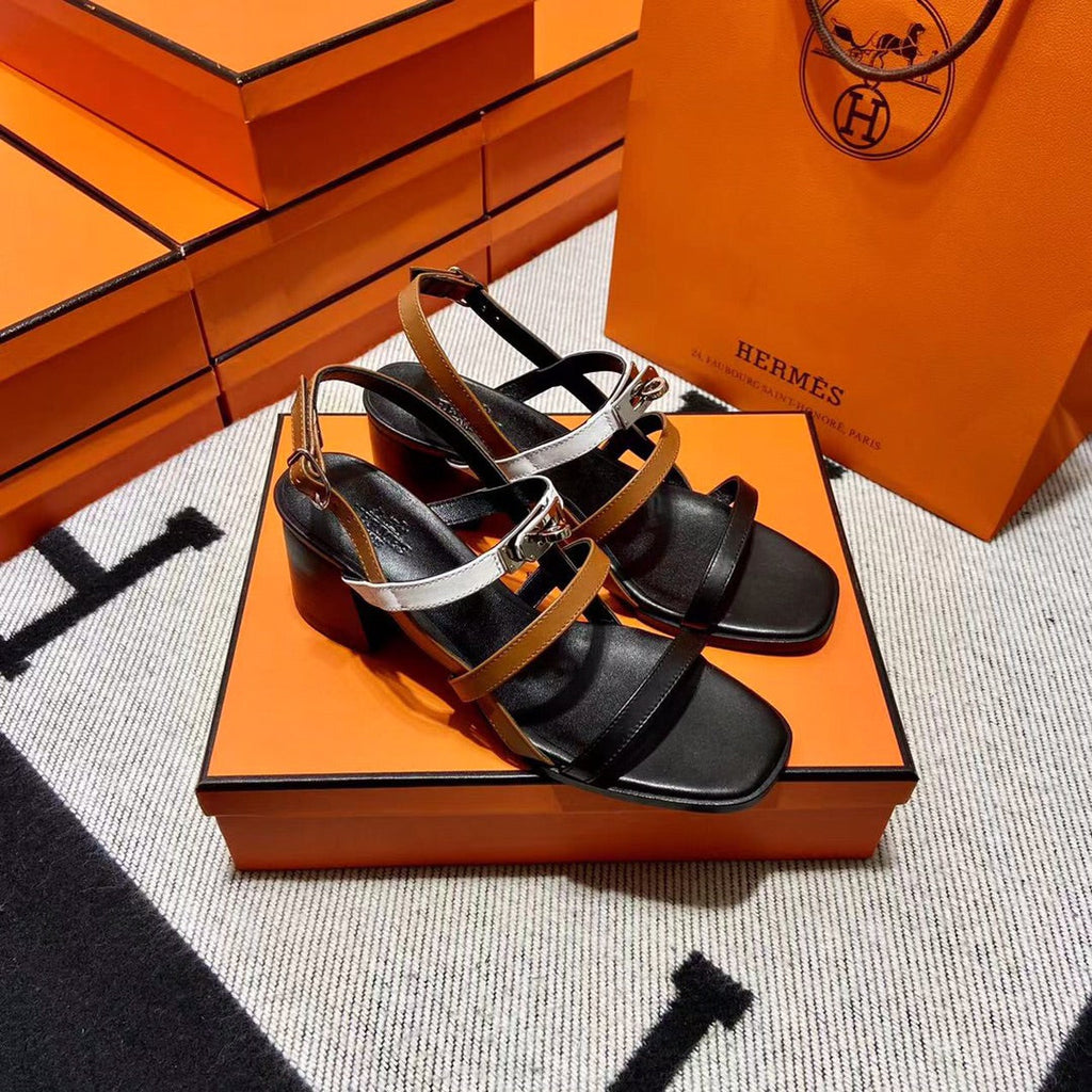 MID - SANDAL BLACK MIX WHITE MIX TAWNY CALFSKIN