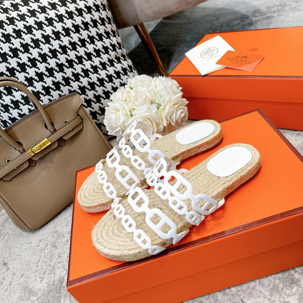 STRAW SOLE SLIPPERS WHITE LAMBSKIN