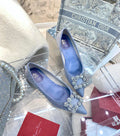 EFFLORESCENCE BALLERINAS IN BLUE CALFSKIN WITH FULLY EMBELLISHED CRYSTALS
