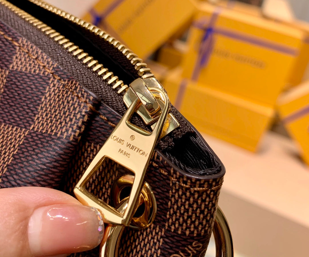 BOÉTIE PM TOTE 25 IN BROWN CHECKERED PATTERN MONOGRAM COATED CANVAS