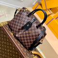 BOÉTIE PM TOTE 25 IN BROWN CHECKERED PATTERN MONOGRAM COATED CANVAS