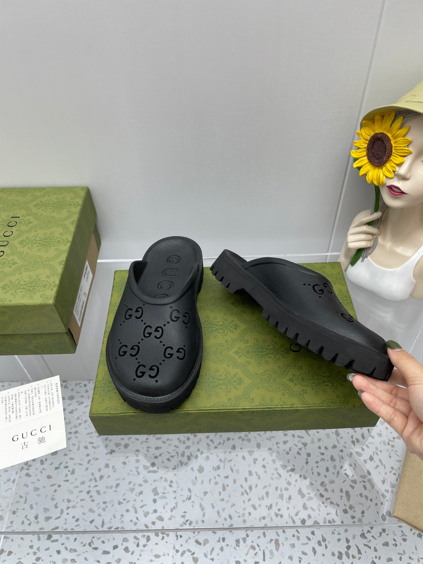 GG PLATFORM PERFORATED G SANDAL BLACK IP FOAM