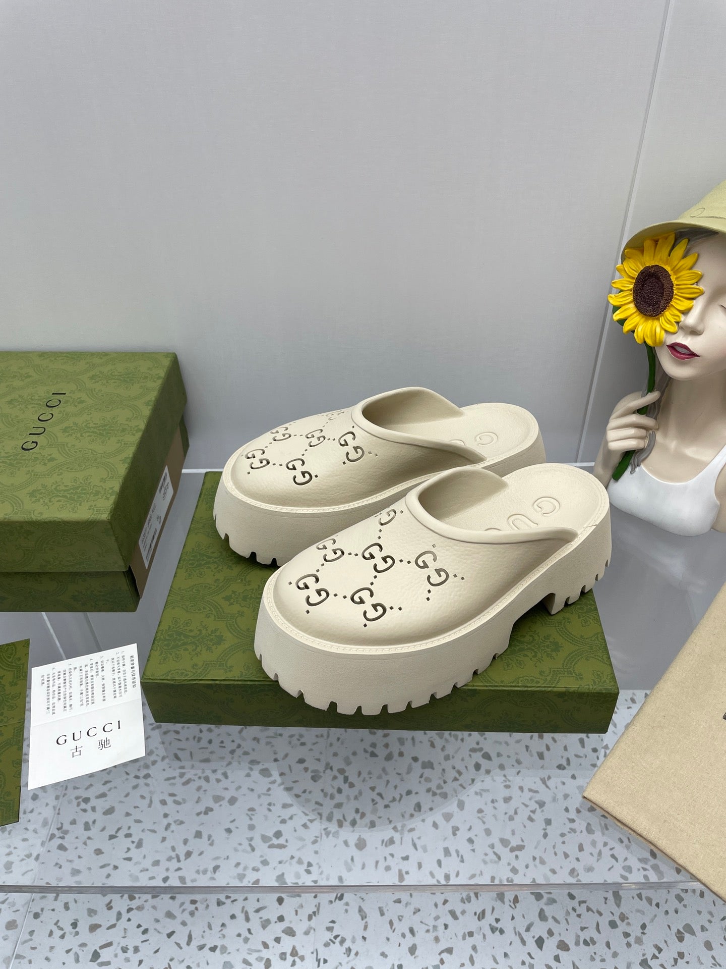 GG PLATFORM PERFORATED G 55 SANDAL CREAM IP FOAM