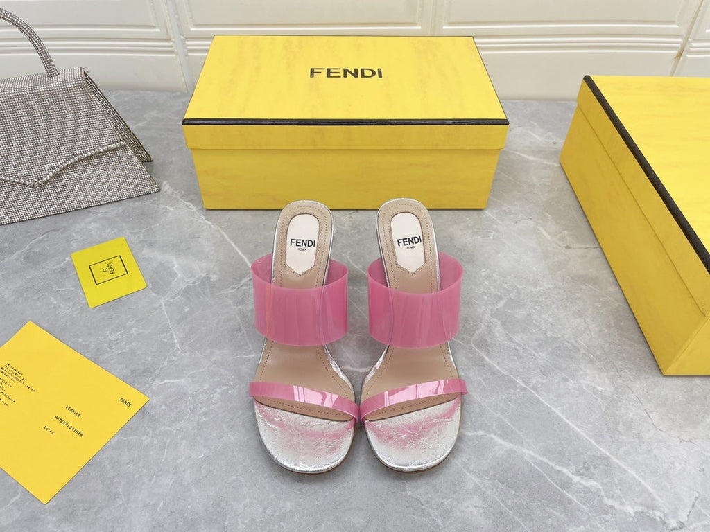 FENDI FIRST 95 MM HIGH-HEELED SANDAL IN ROSE PINK TPU FILM AND LAMBSKIN
