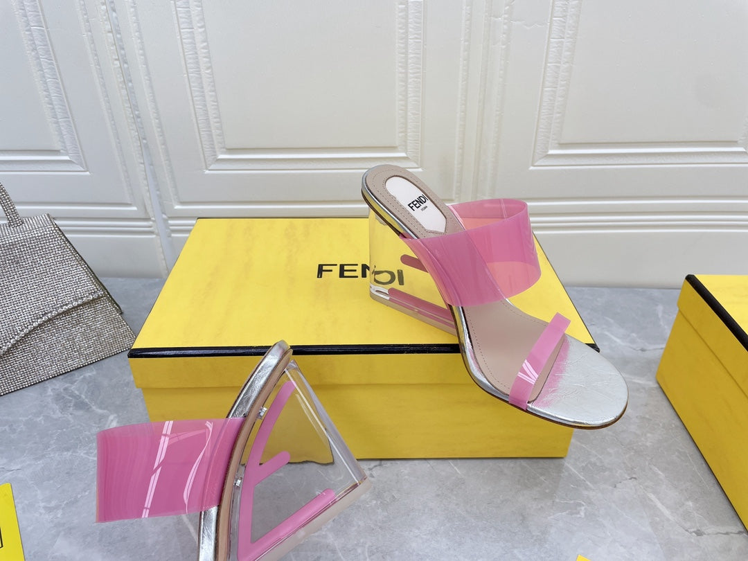 FENDI FIRST 95 MM HIGH-HEELED SANDAL IN ROSE PINK TPU FILM AND LAMBSKIN
