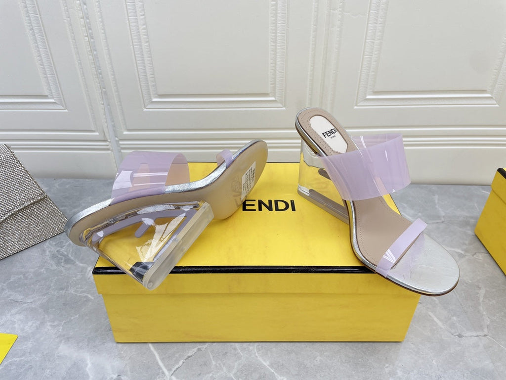 FENDI FIRST 95 MM HIGH-HEELED SANDAL IN PURPLE PASTEL TPU FILM AND LAMBSKIN