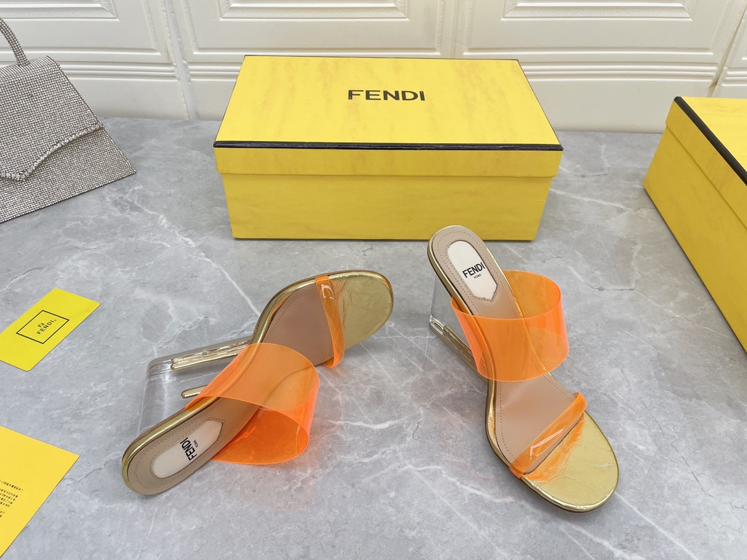 FENDI FIRST 95 MM HIGH-HEELED SANDAL IN LIGHT ORANGE TPU FILM AND LAMBSKIN