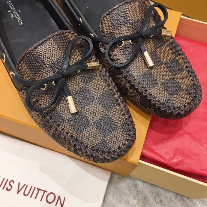LV WOMEN'S DRIVER MOCCASIN IN EBENE DAMIER  MONOGRAM CALFSKIN