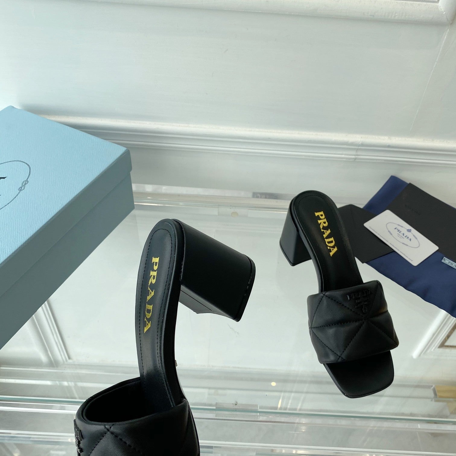 Pra Heeled Sandal 65 Square Sole Quilted Black Leather