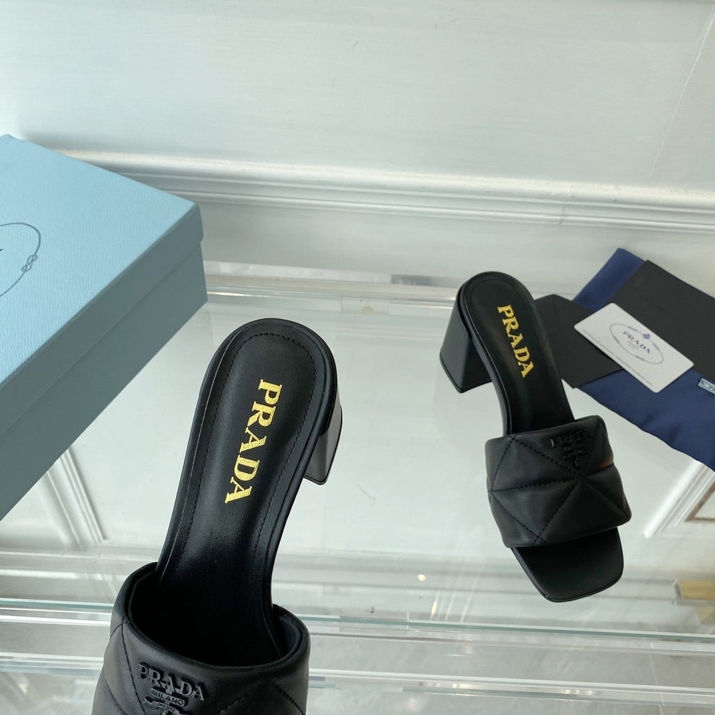 PRA QUILTED NAPPA HEELED SANDALS BLACK LAMBSKIN