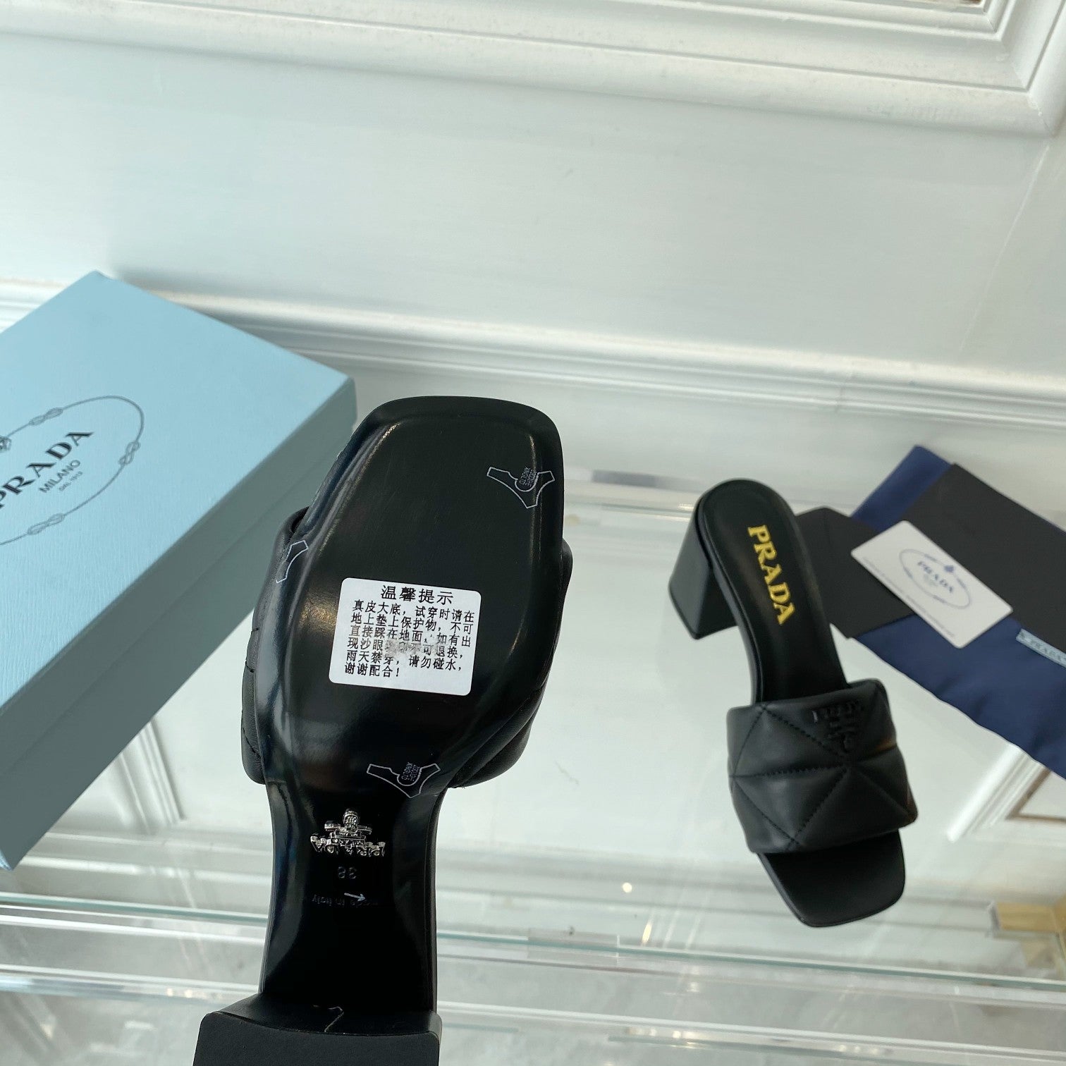 Pra Heeled Sandal 65 Square Sole Quilted Black Leather