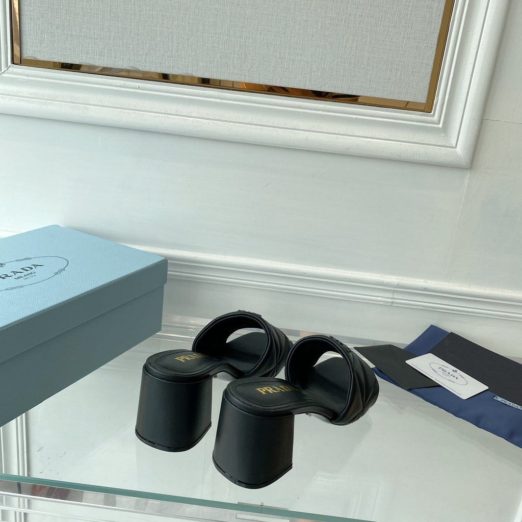 PRA QUILTED NAPPA HEELED SANDALS BLACK LAMBSKIN