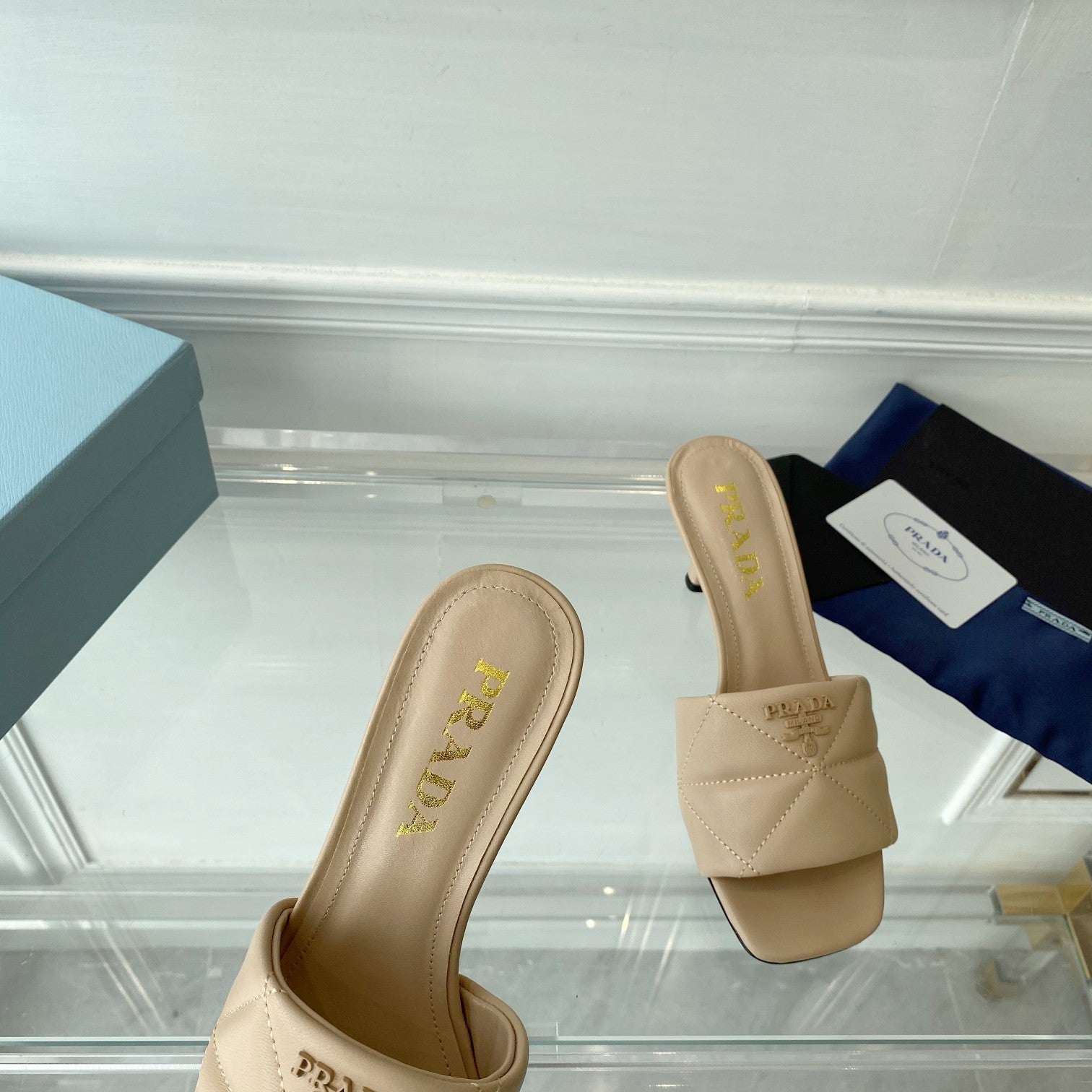 PRA QUILTED HIGH HEELS SANDALS 65 BEIGE LAMBSKIN