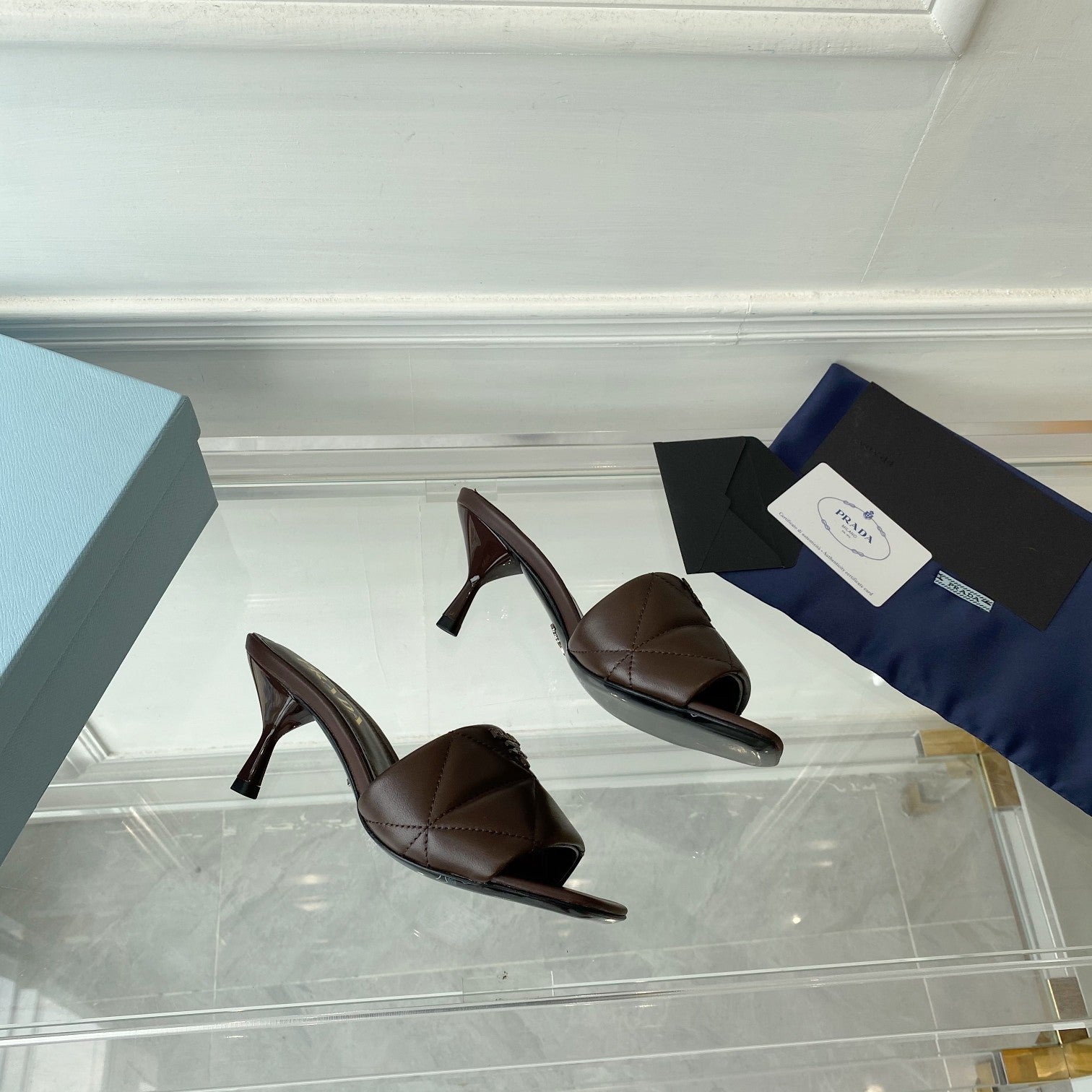 PRA QUILTED HIGH HEELS SANDALS 65 CHOCOLATE LAMBSKIN