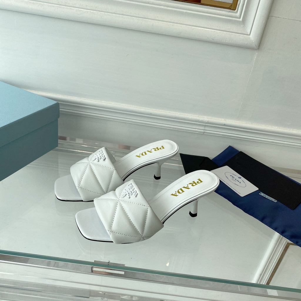 Pra Heeled Sandal 65 Pointed Sole Quilted White Leather