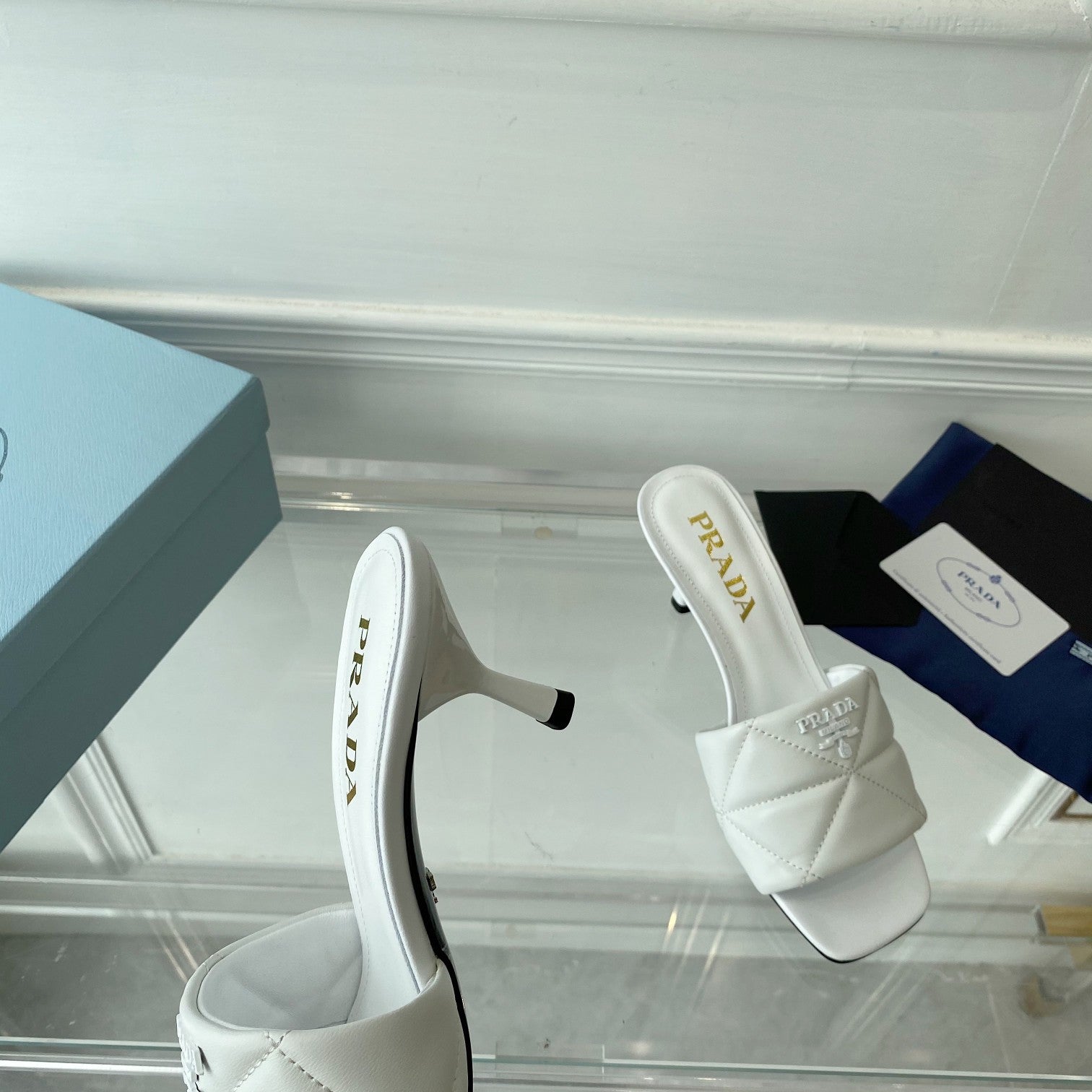 PRA QUILTED HIGH HEELS SANDALS 65 WHITE LAMBSKIN