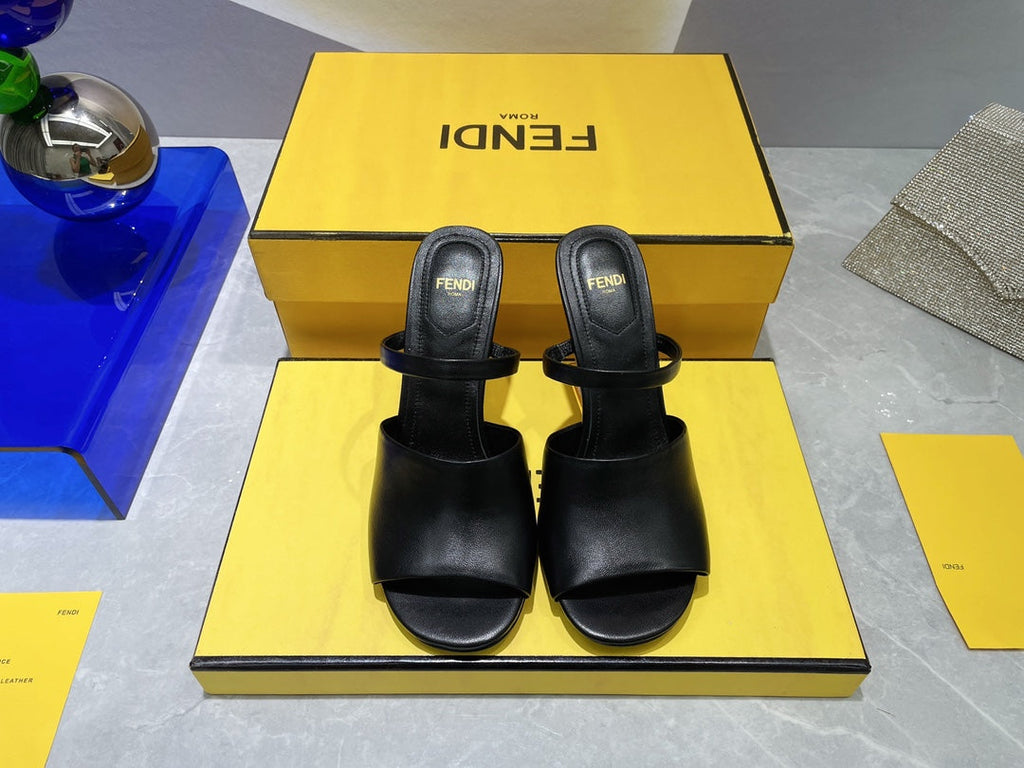 FENDI FIRST 95 MM HIGH-HEELED SANDAL IN BLACK LAMBSKIN GOLD HARDWARE