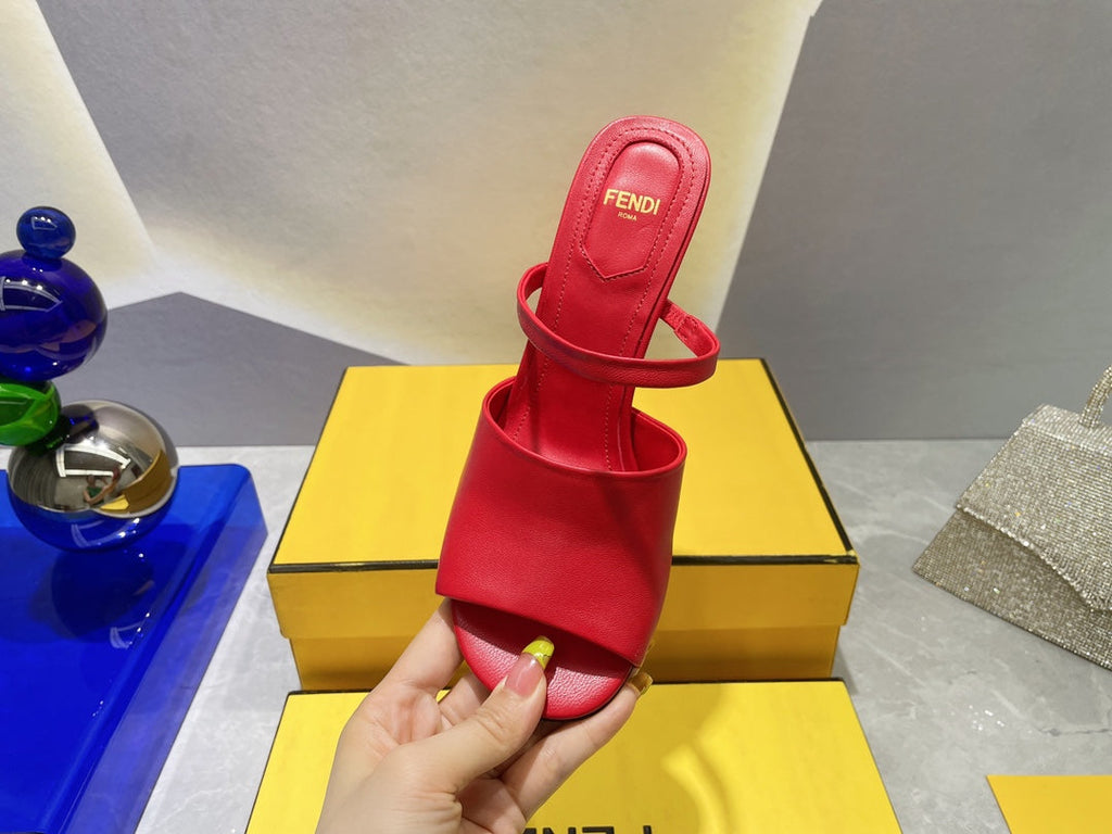 FENDI FIRST 95 MM HIGH-HEELED SANDAL IN CHERRY RED LAMBSKIN GOLD HARDWARE