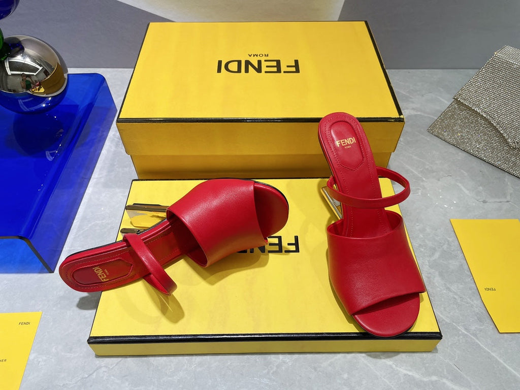 FENDI FIRST 95 MM HIGH-HEELED SANDAL IN CHERRY RED LAMBSKIN GOLD HARDWARE