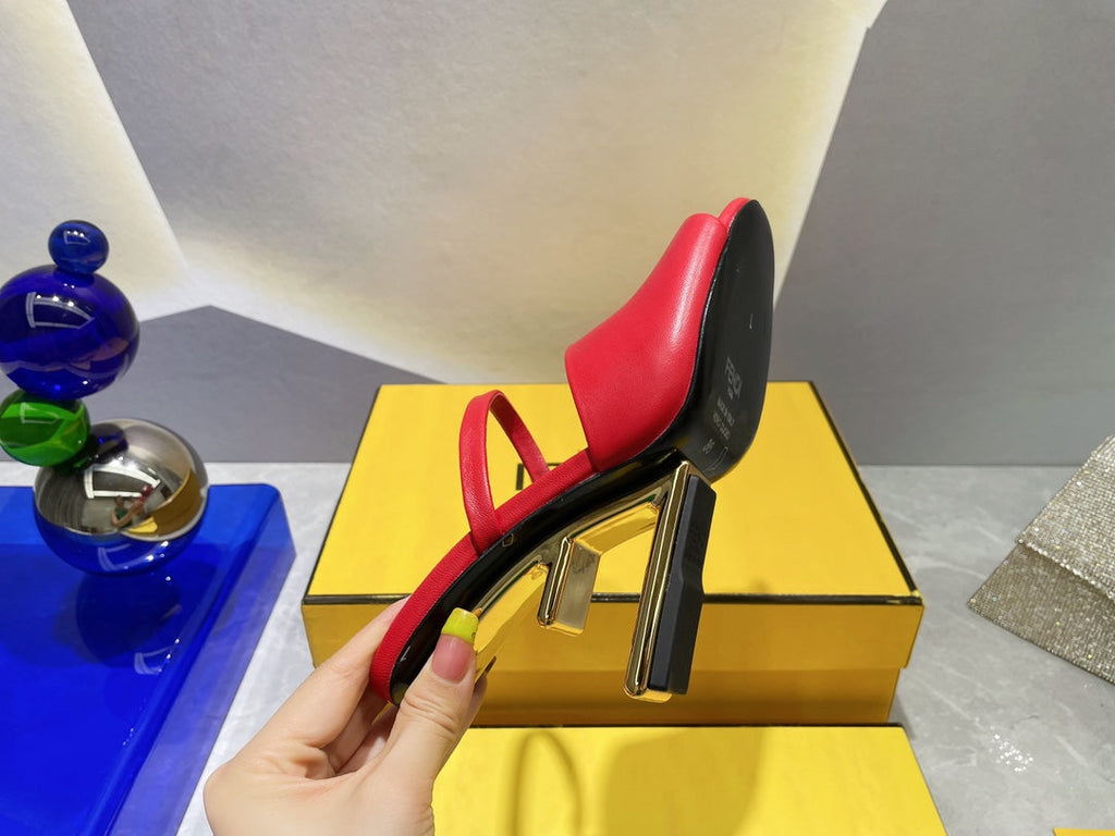 FENDI FIRST 95 MM HIGH-HEELED SANDAL IN CHERRY RED LAMBSKIN GOLD HARDWARE