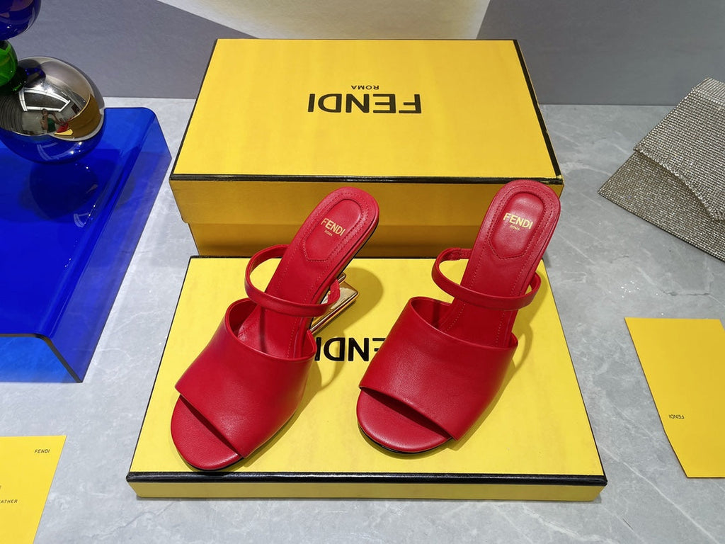 FENDI FIRST 95 MM HIGH-HEELED SANDAL IN CHERRY RED LAMBSKIN GOLD HARDWARE