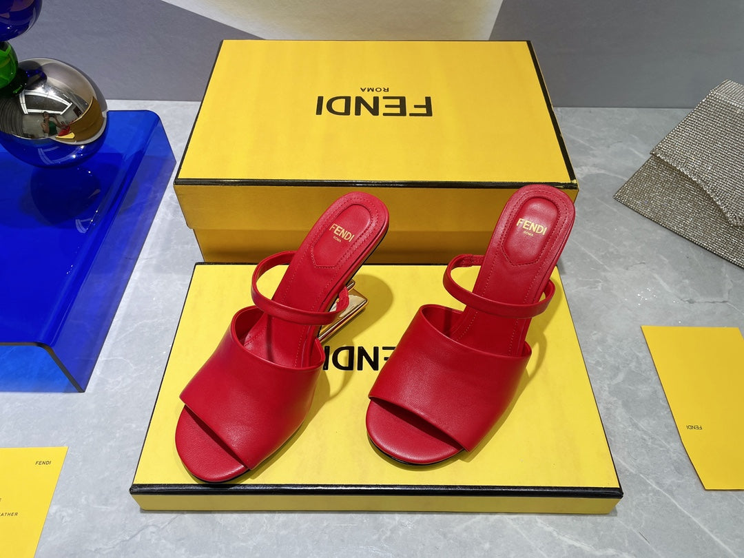 FENDI FIRST 95 MM HIGH-HEELED SANDAL IN CHERRY RED LAMBSKIN GOLD HARDWARE