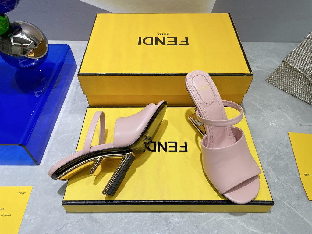 FENDI FIRST 95 MM HIGH-HEELED SANDAL IN BABY PINK LAMBSKIN GOLD HARDWARE