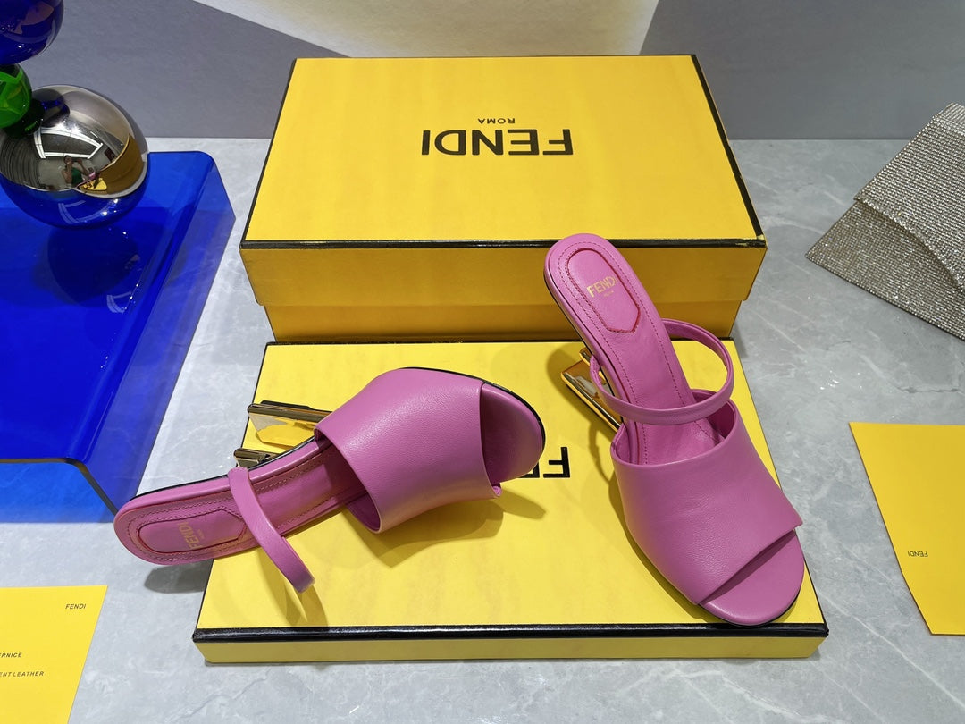 FENDI FIRST 95 MM HIGH-HEELED SANDAL IN FUSCIA PINK LAMBSKIN GOLD HARDWARE