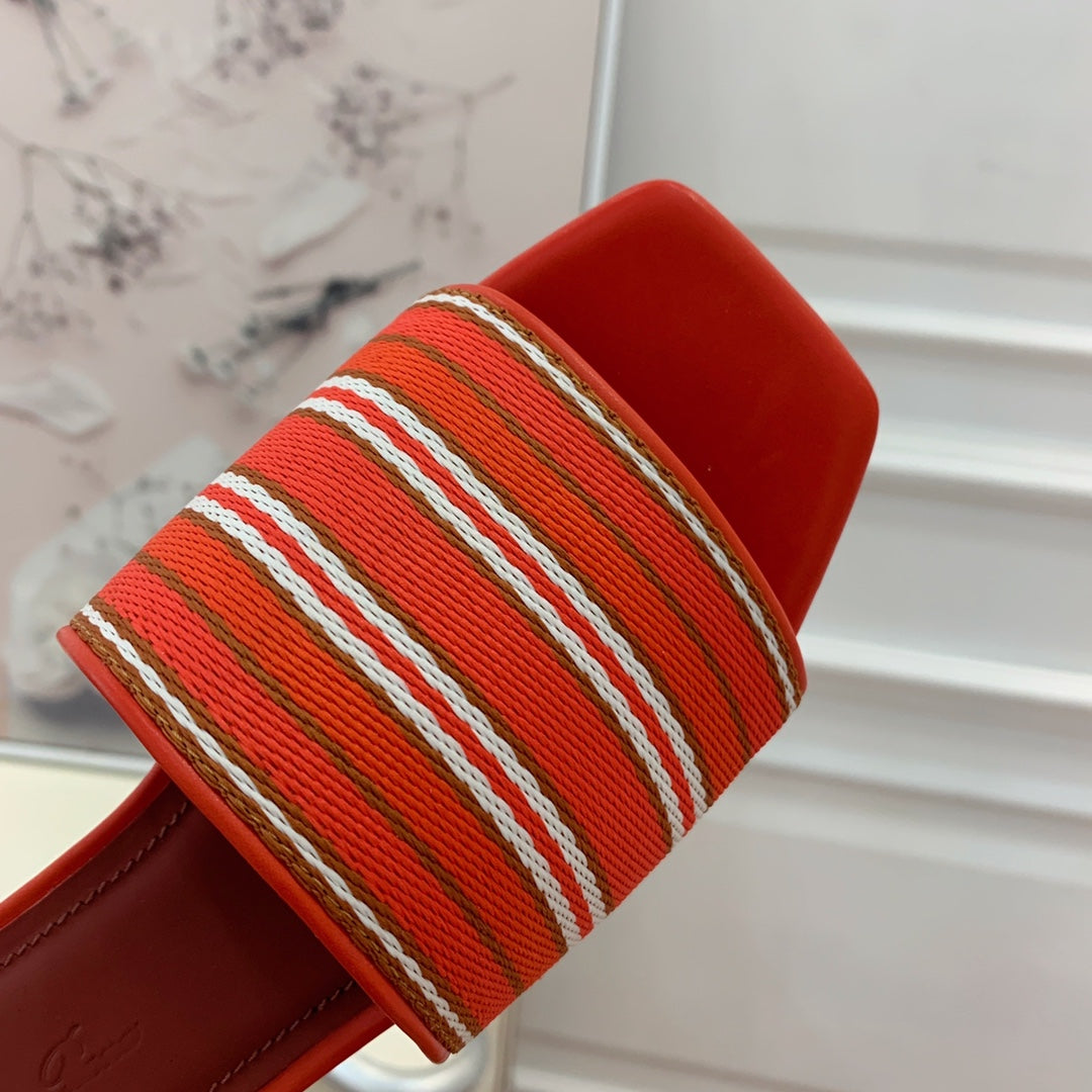 LP RAFFIA CHARMS FLATS SANDAL ORANGE AND WHITE CALFSKIN