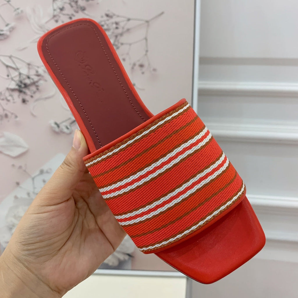 LP RAFFIA CHARMS FLATS SANDAL ORANGE AND WHITE CALFSKIN