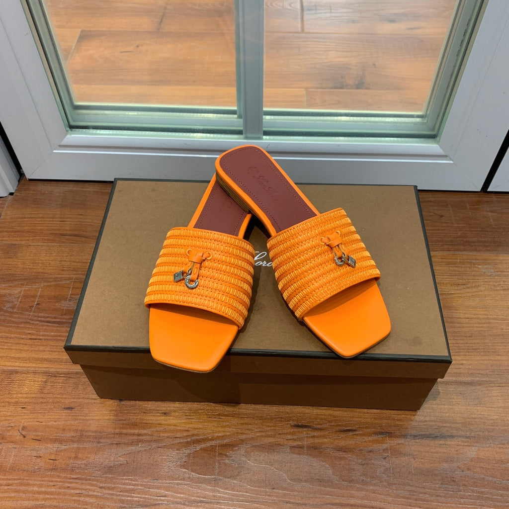 LP RAFFIA CHARMS FLATS SANDAL ORANGE CALFSKIN