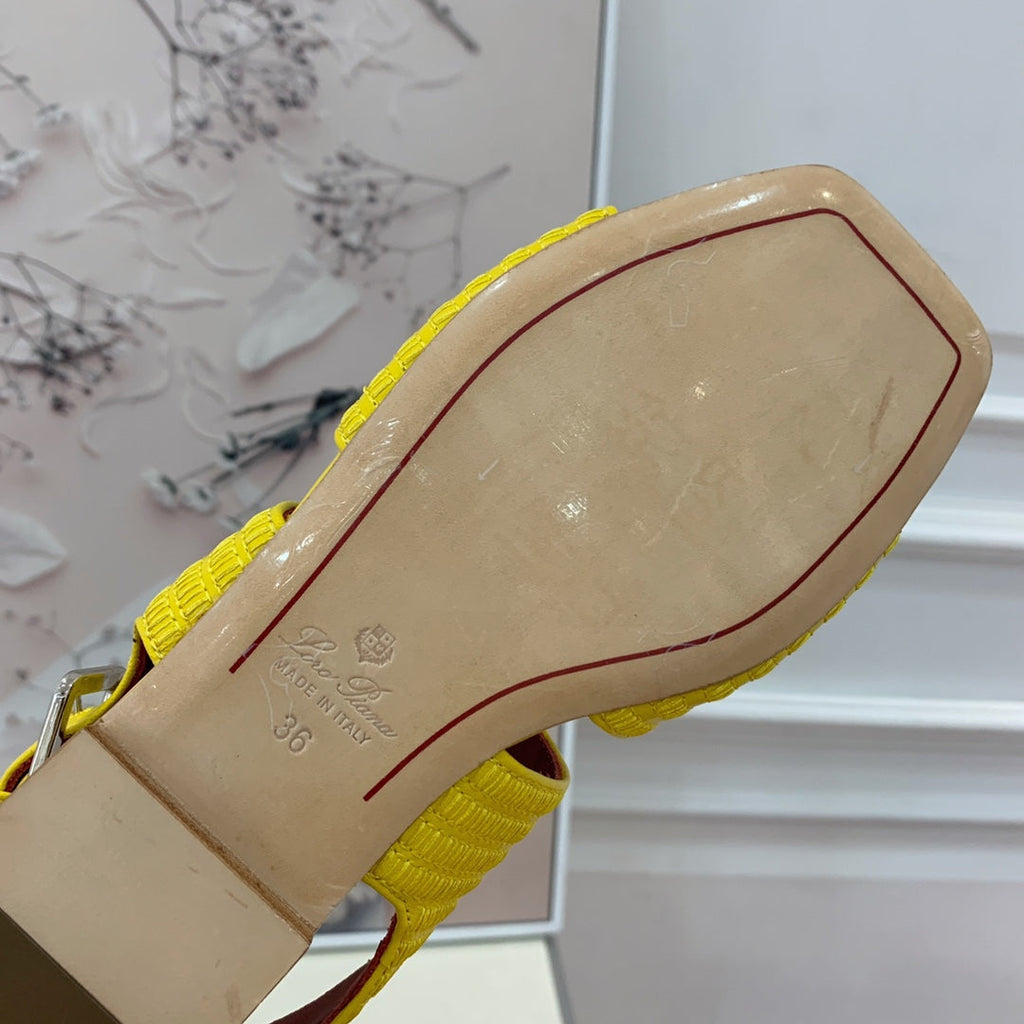 LP RAFFIA CHARMS STRAP FLATS SANDAL LEMON CALFSKIN