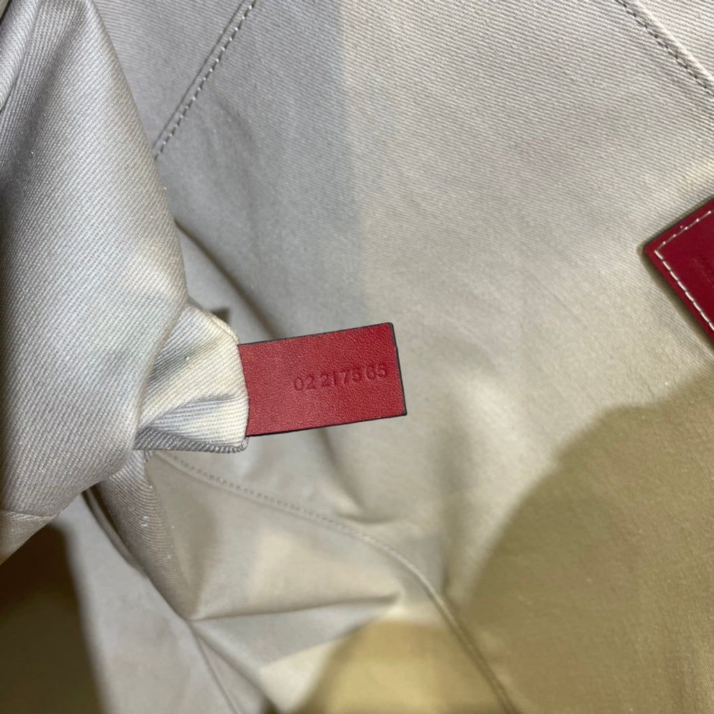 LAGRE WOODY TOTE BAG 45 IN BEIGE LINEN CANVAS BLACK WEBBING LOGO EMBROIDER RED CALFSKIN