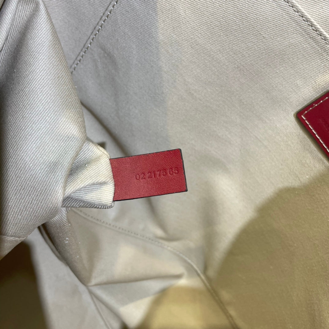 LAGRE WOODY TOTE BAG 45 IN BEIGE LINEN CANVAS BLACK WEBBING LOGO EMBROIDER RED CALFSKIN