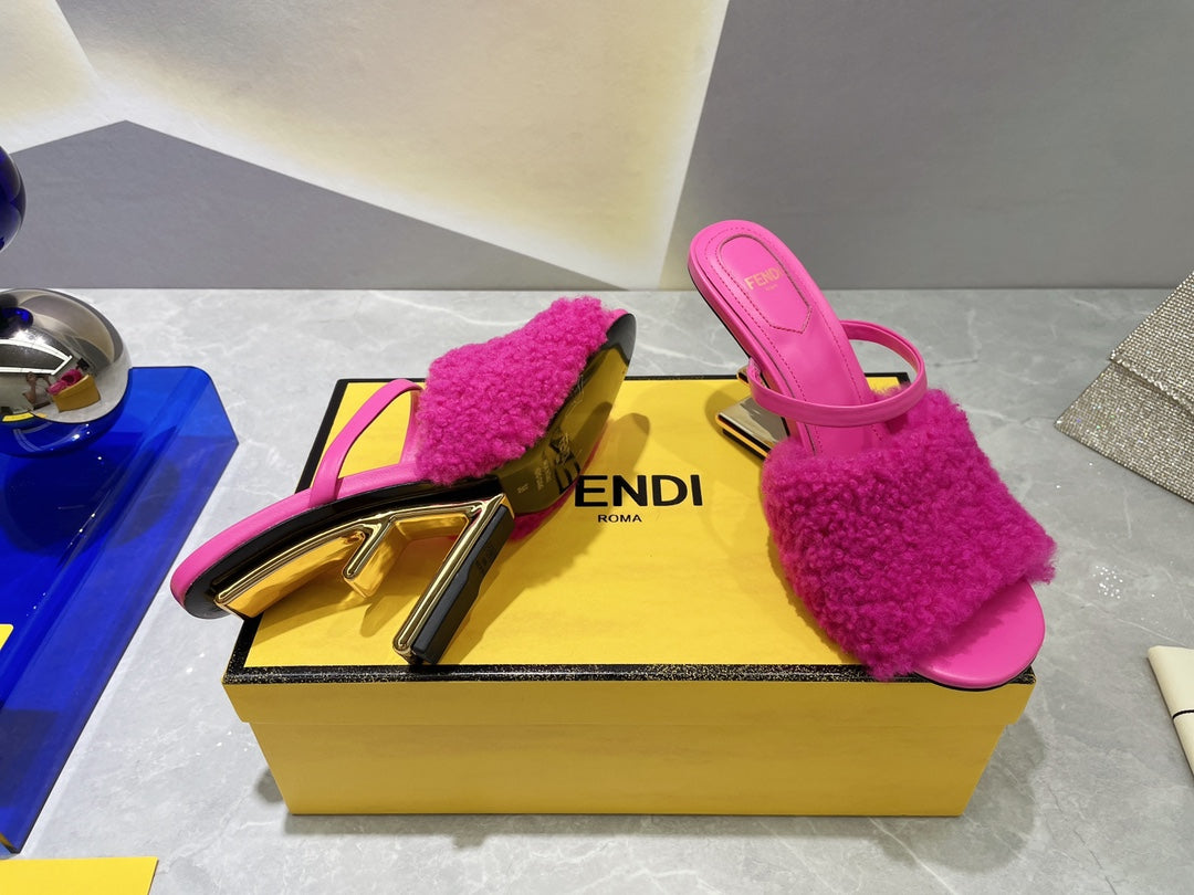 FENDI FIRST HIGH HEEL 95 MM SANDAL IN BRIGHT PINK MINK FUR
