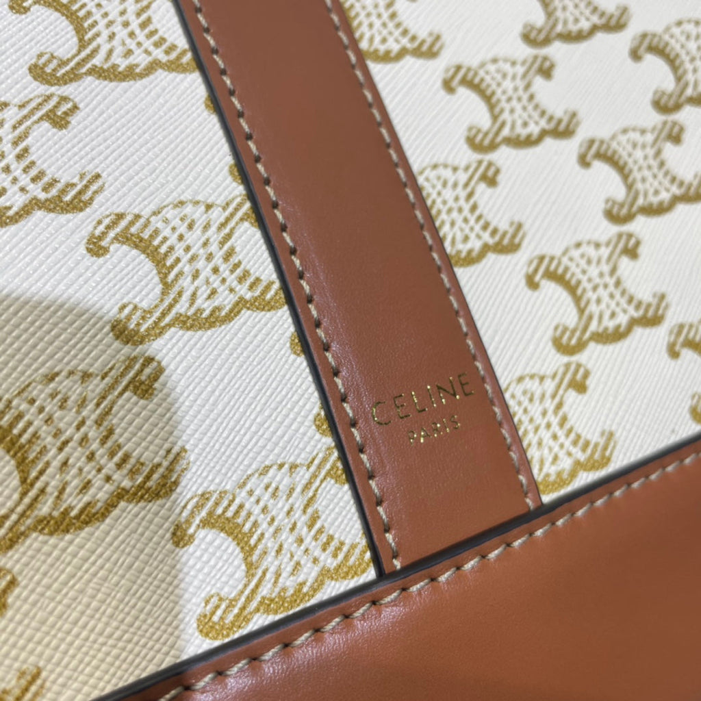 BUCKET 33 IN WHITE TRIOMPHE CANVAS AND BRONZE BROWN CALFSKIN TRIM