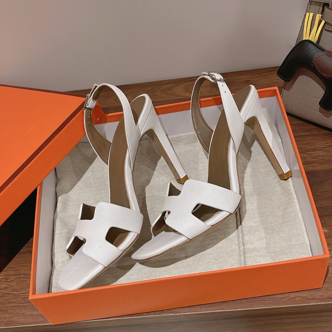 SLINGBACK SANDAL ETERNITE 105 WHITE MIX LIGHT BROWN LAMBSKIN