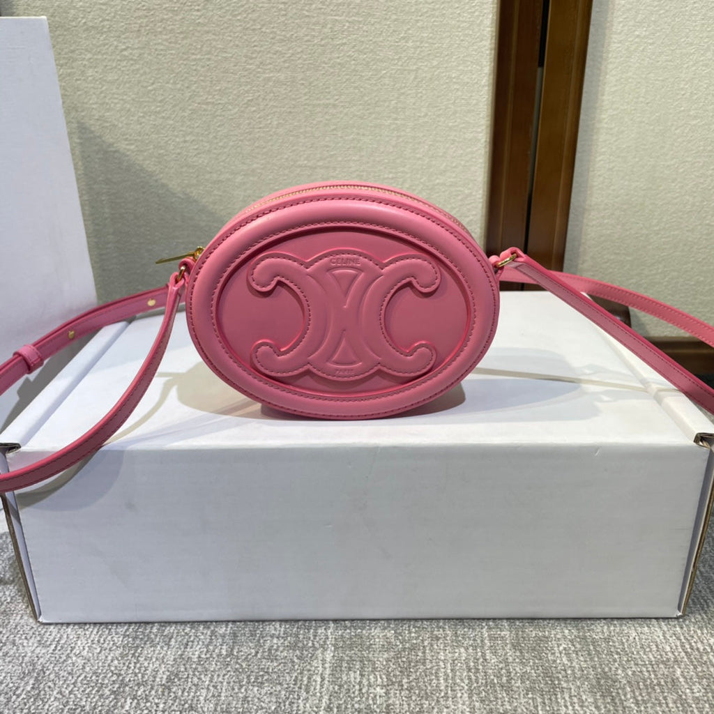 OVAL PURSE BAG 16 IN ROUGE PINK CALFSKIN