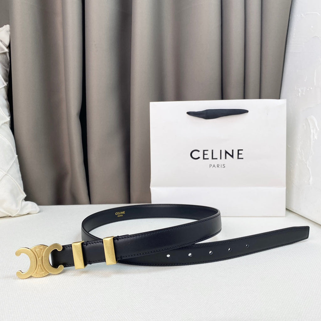 Medium Triomphe Belt 25mm Black Calfskin Gold Loop Ghw