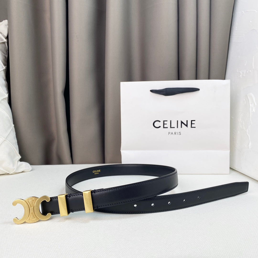 Medium Triomphe Belt 25mm Black Calfskin Gold Loop Ghw