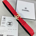 CC 30MM BELT IN CHERRY RED SMOOTH CALFSKIN WITH GOLD HARDWARE