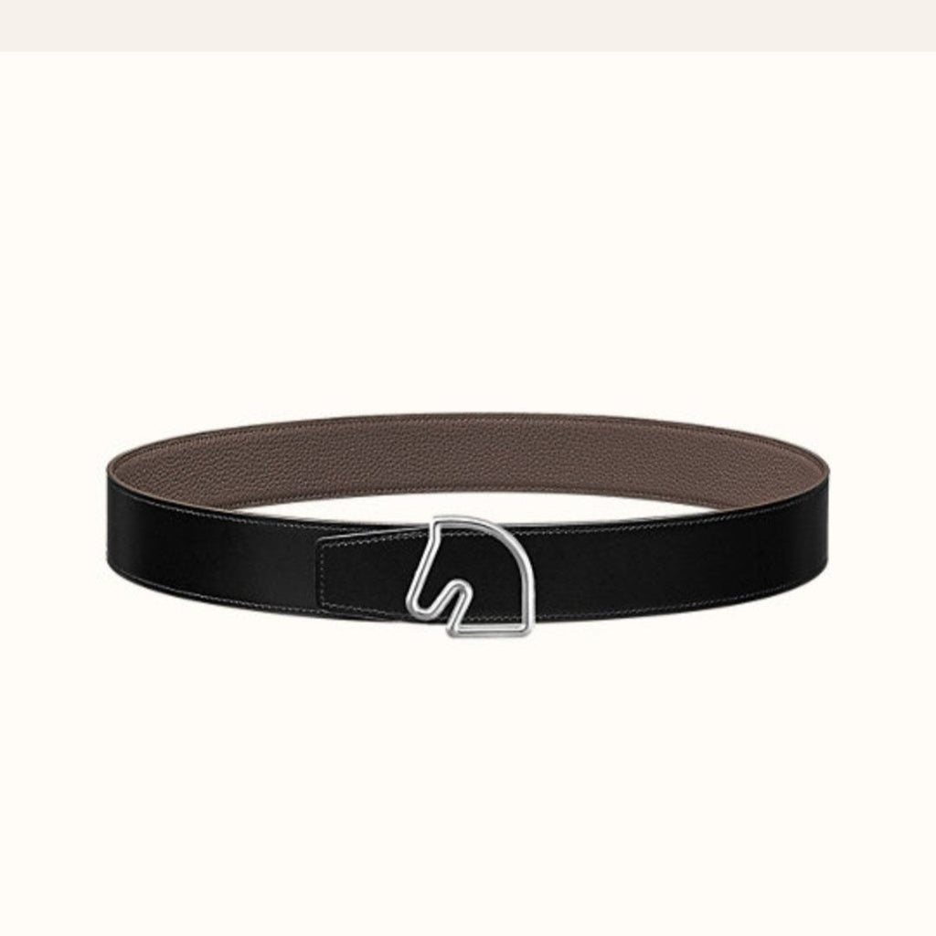 BOUCLE BELT BUCKLE & REVERSIBLE KHAKI BROWN LEATHER STRAP 38MM SILVER HARDWARE