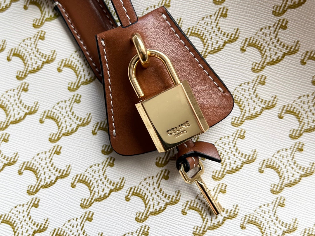 TRIOMPHE CABAS 35 WHITE CREAM CALFSKIN TOTE