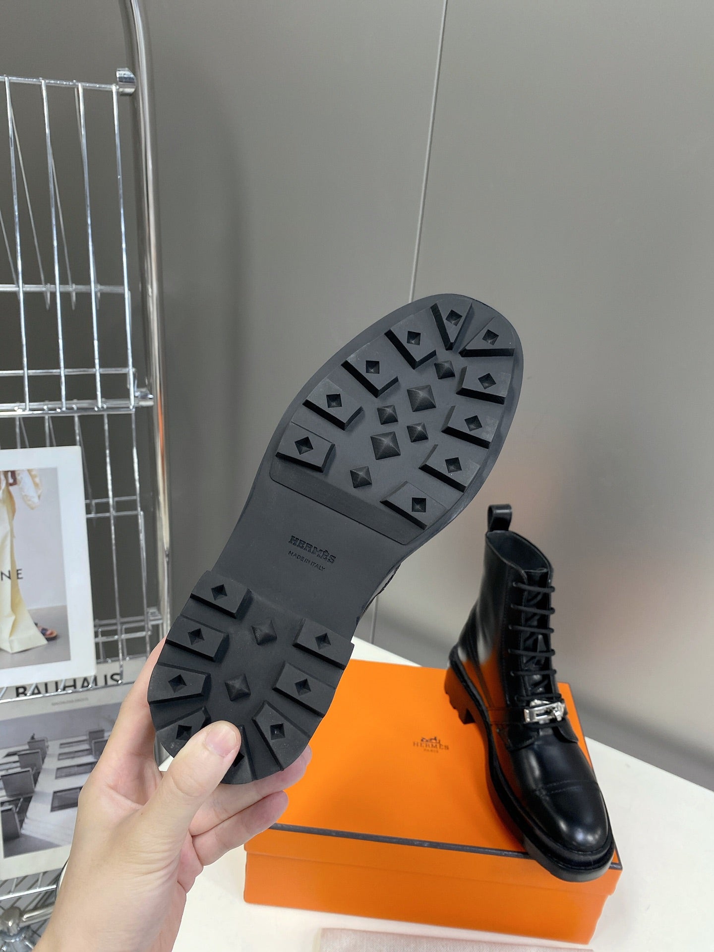 HM 25S FUNK ANKLE BOOT IN BLACK LAMBSKIN WITH SILVER HARDWARE