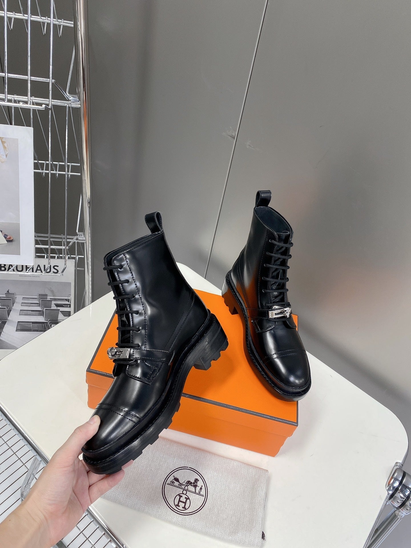 HM 25S FUNK ANKLE BOOT IN BLACK LAMBSKIN WITH SILVER HARDWARE