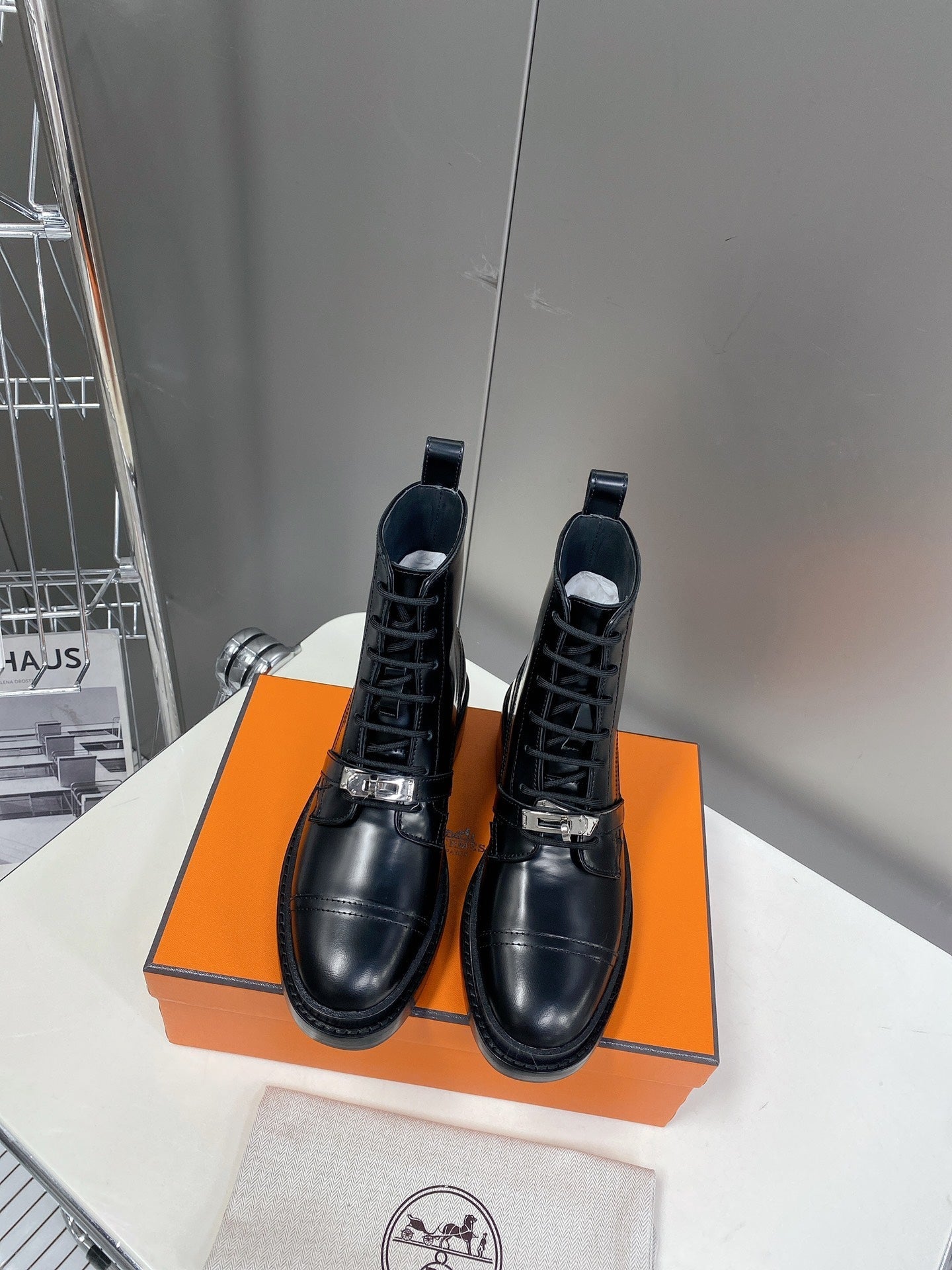 HM 25S FUNK ANKLE BOOT IN BLACK LAMBSKIN WITH SILVER HARDWARE