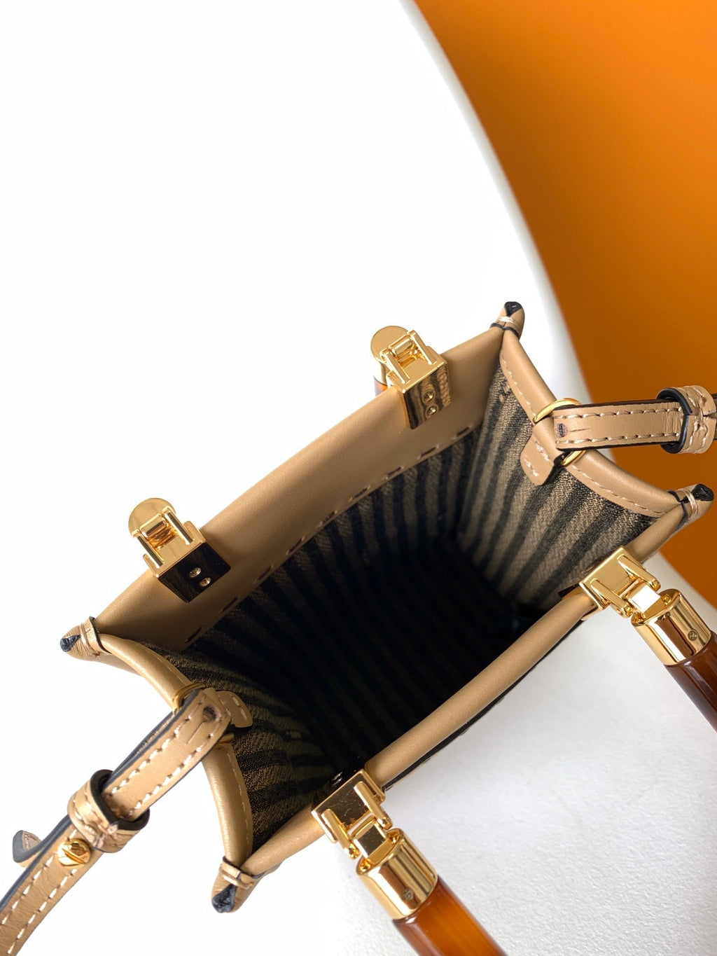 Fend Mini Sunshine Shopper Bag 18 Beige Leather