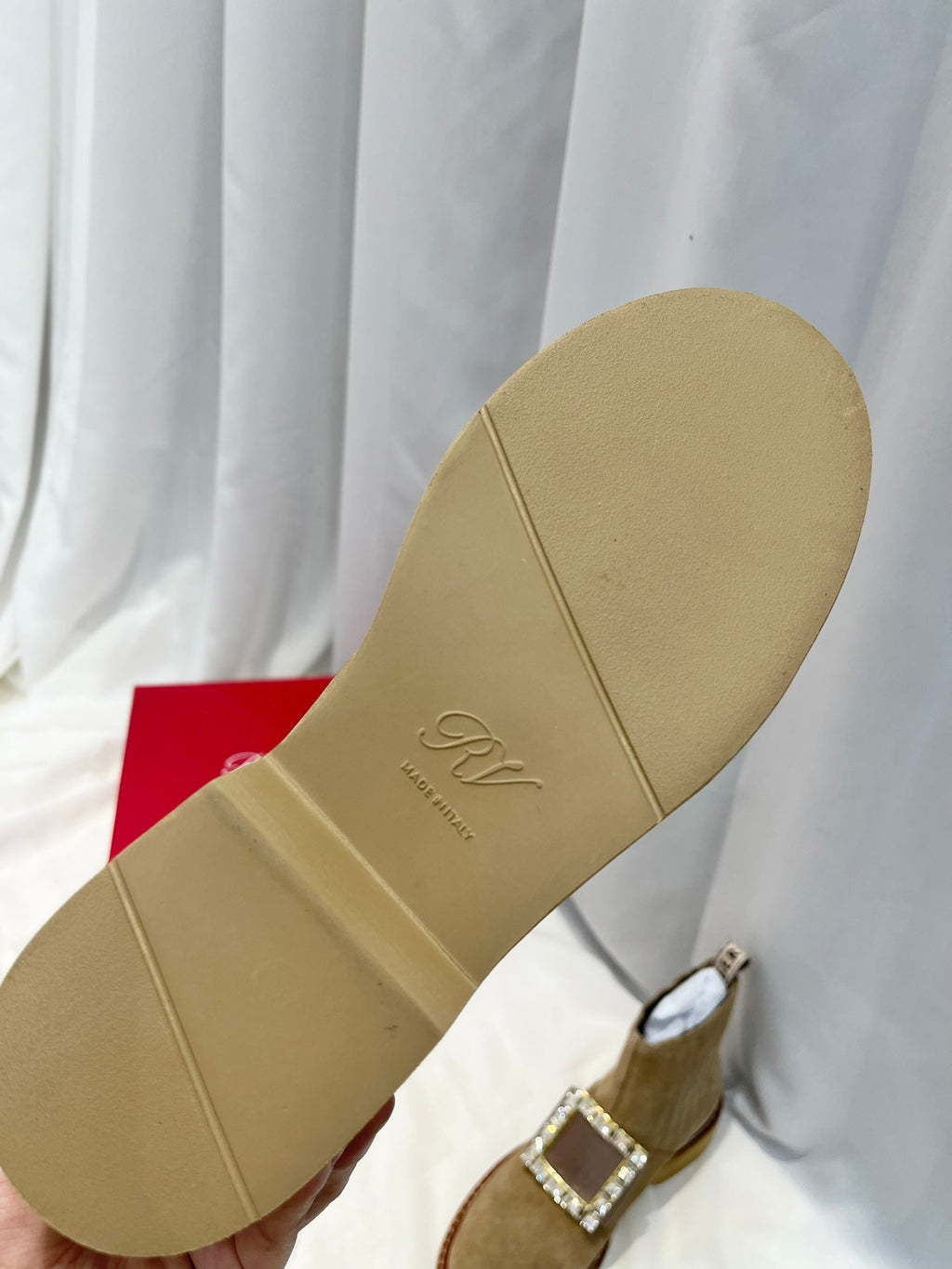 VIV' RANGERS CHELSEA BOOTIES IN LIGHT BROWN SUEDE CRYSTAL BUCKLE