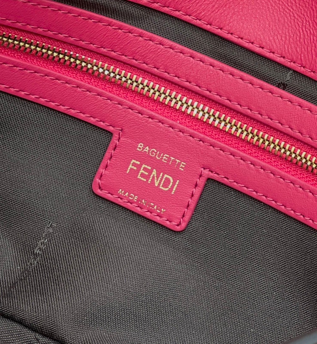 BAGUETTE WITH FF MOTIF 27 IN CERISH PINK SOFT LAMBSKIN GOLD HARDWARE