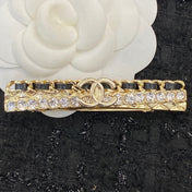 CHANEL 26S DOUBLE C LOGO CRYSTAL & CHAIN BAR HAIR CLIP IN GOLD METAL 629929